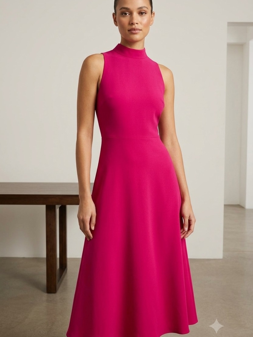 Eliza J Sleeveless High-Neck Hot Pink Midi  Sweater Dress